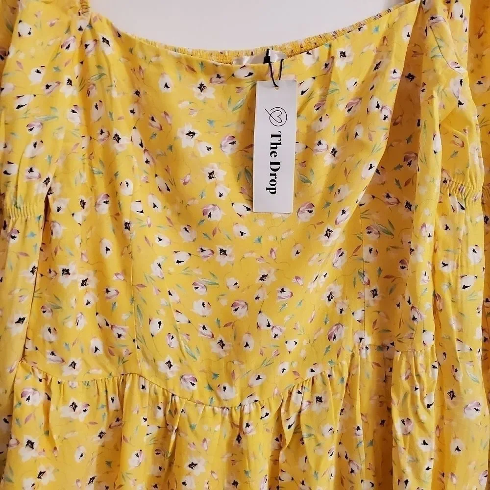 THE DROP - M Women's Yellow ruched back mini floral dress